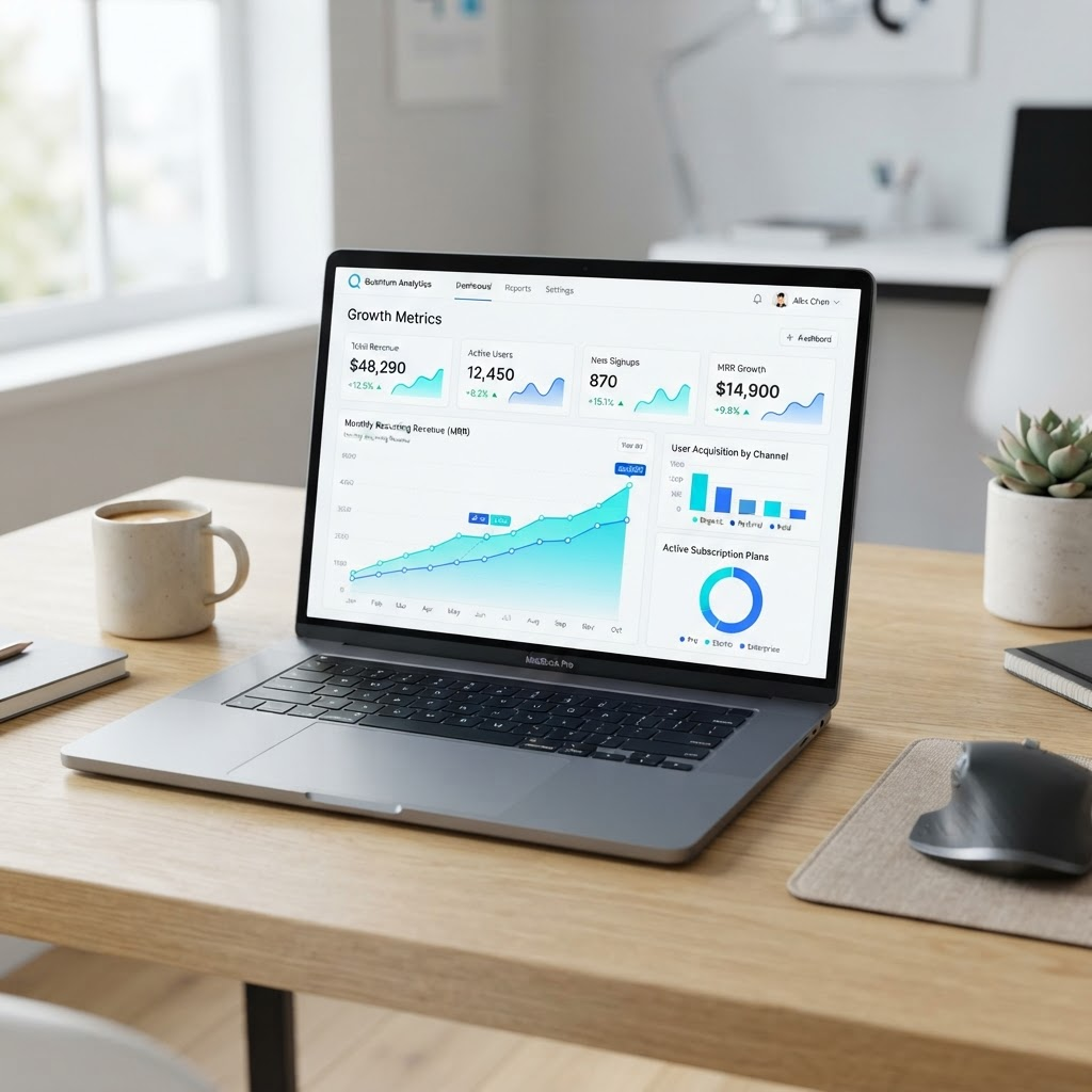 Tableau de bord analytics SaaS montrant une hausse de 320 % du trafic organique