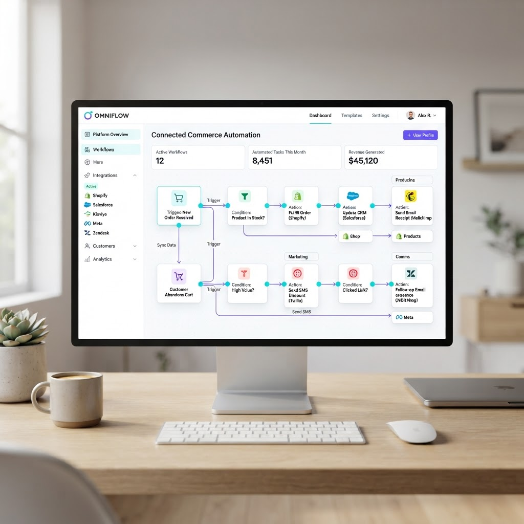 Connected commerce dashboard automating workflows between products, CRM and marketing