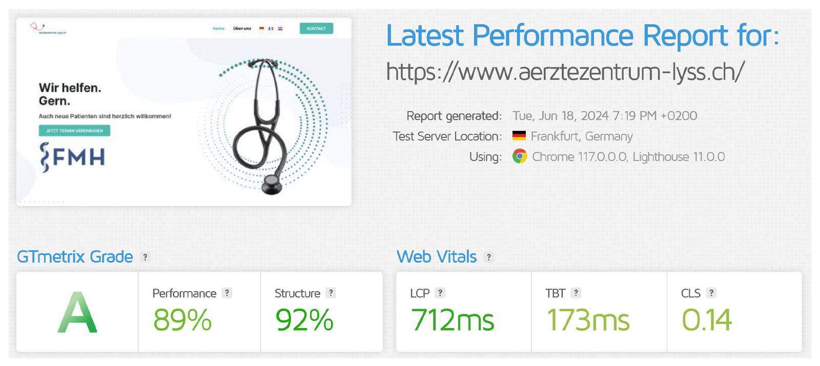 Report GTmetrix per Centro medico di Lyss