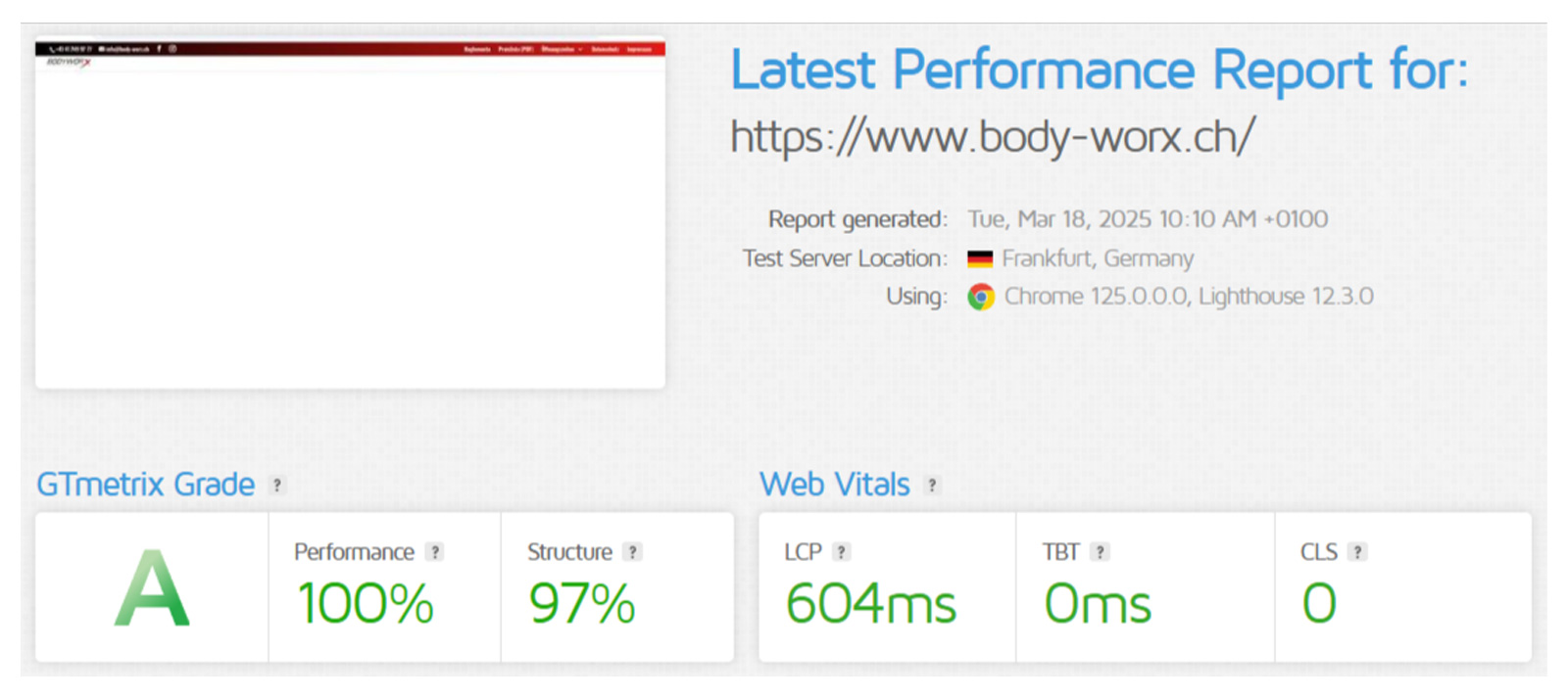 GTmetrix report for Body-Worx