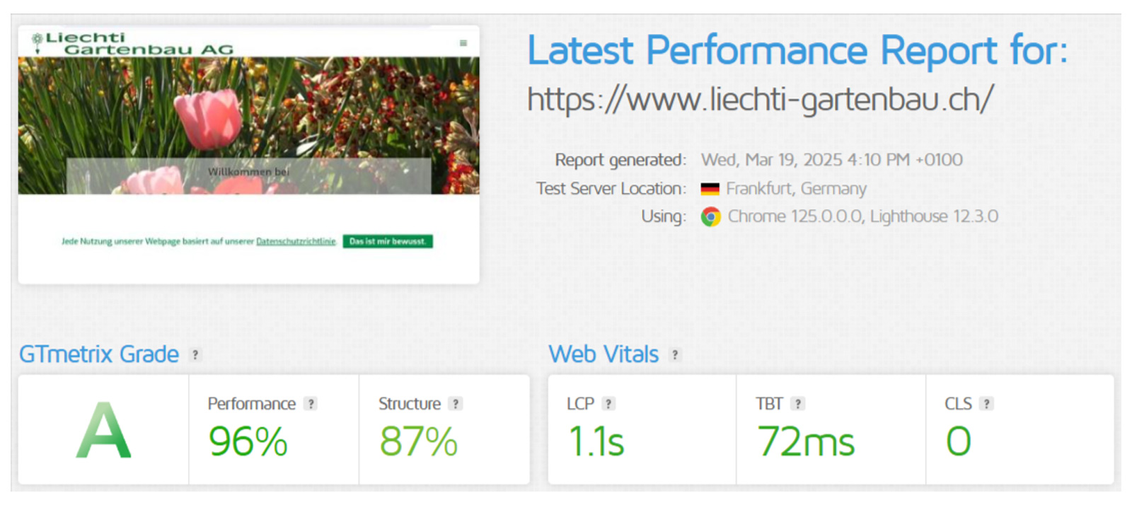 GTmetrix report for Liechti Gartenbau AG