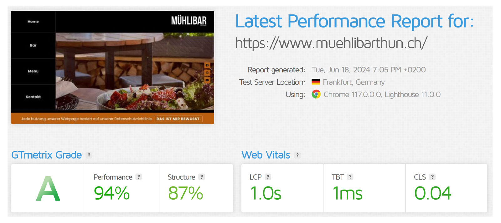 GTmetrix-Bericht für Mühlibar Thun