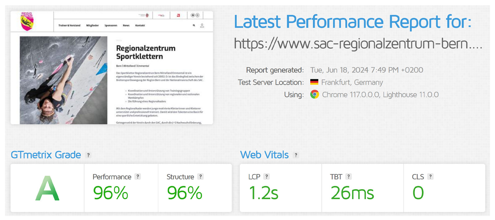 GTmetrix report for Regiokader Bern
