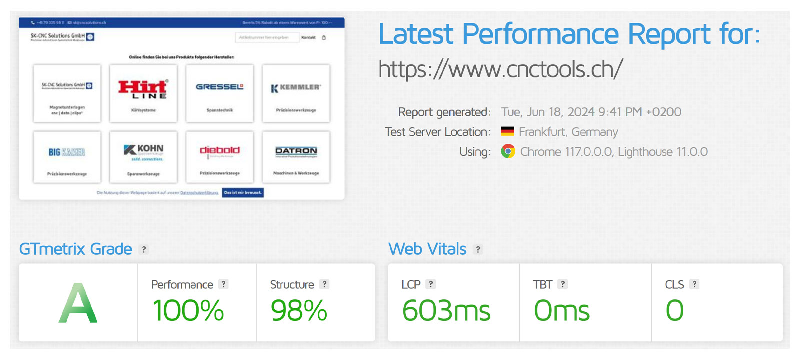 GTmetrix report for SK-CNC Solutions GmbH