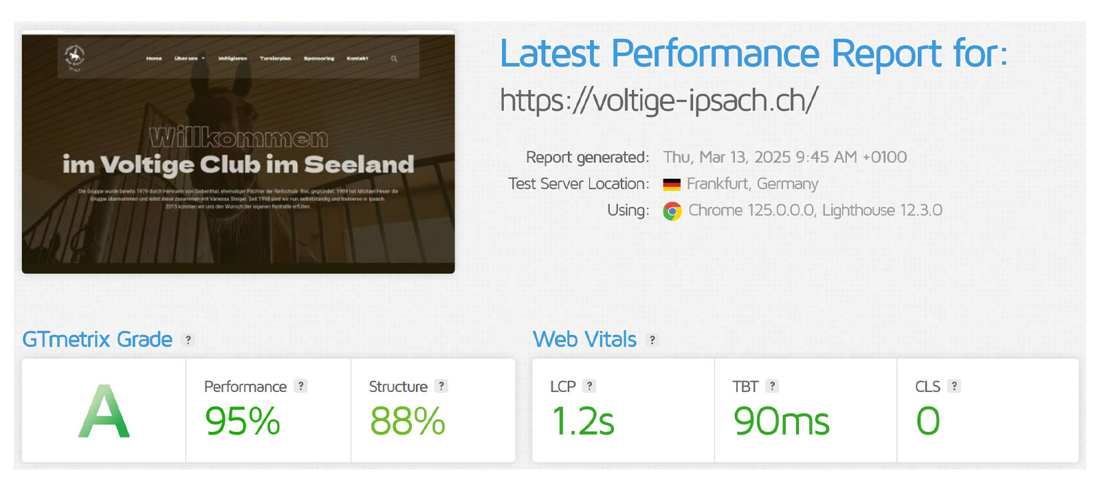 GTmetrix report for Biel-Ipsach Vaulting