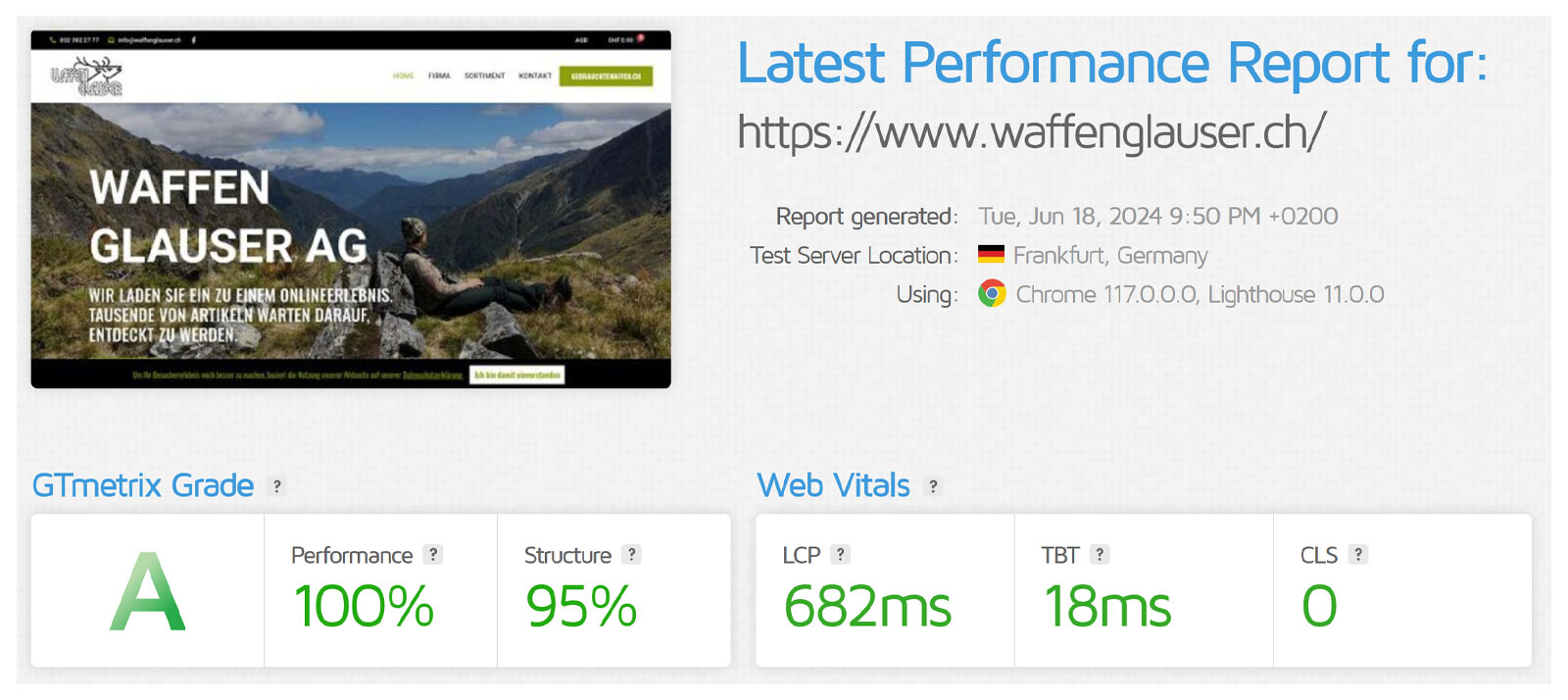 GTmetrix report for Waffen Glauser AG